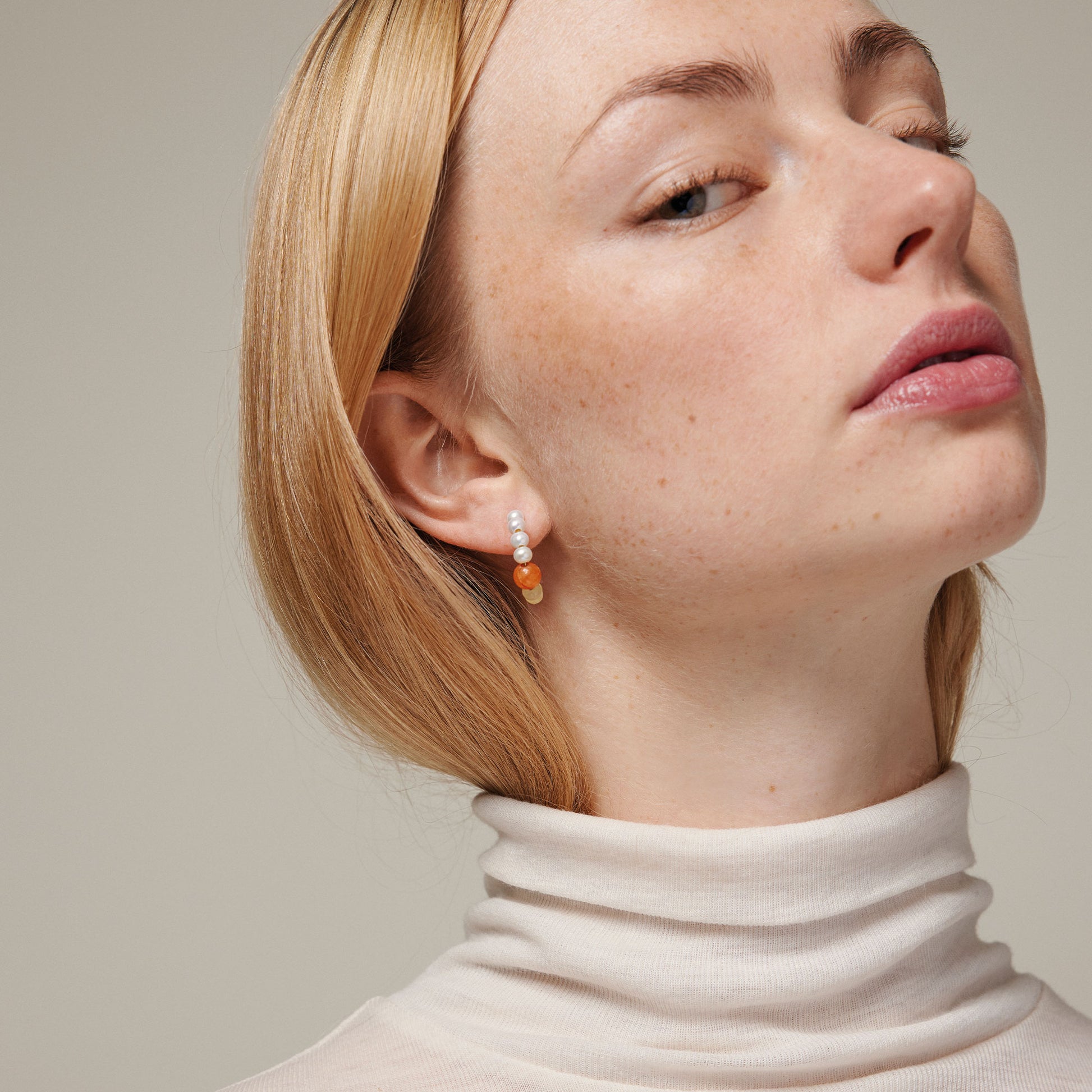 ENAMEL Copenhagen Hoops, Kalea Earrings Pearls, Orange and Light Yellow