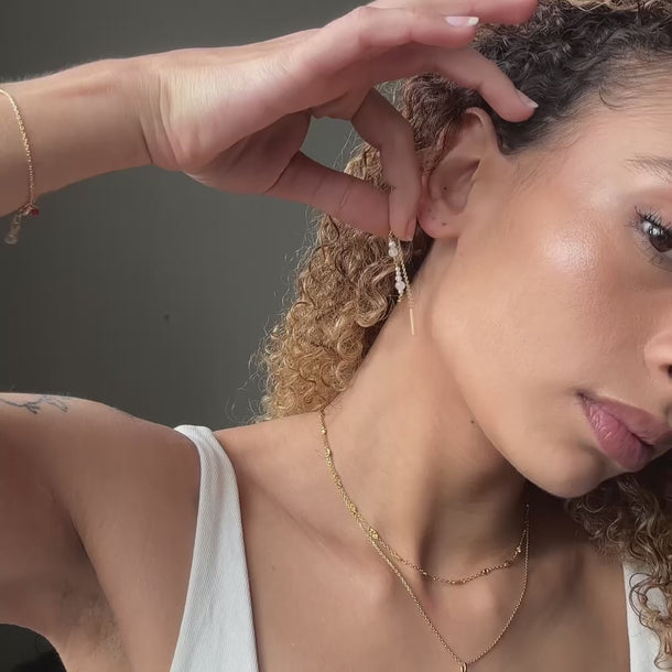 ENAMEL Copenhagen Hoops, Nova Chain One Piece Earrings White CZ