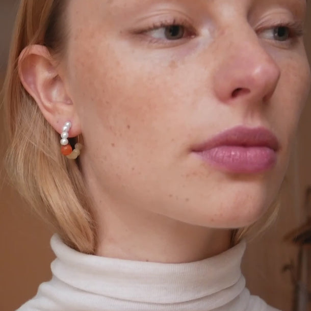 ENAMEL Copenhagen Hoops, Kalea Earrings Pearls, Orange and Light Yellow