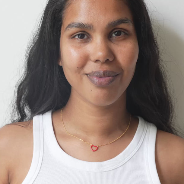 ENAMEL Copenhagen Necklace, Organic Enamel Heart Necklaces Red